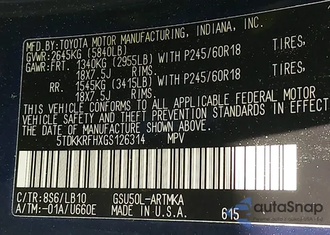 2016 Toyota Highlander Xle V6 from USA, damaged, VIN 5TDKKRFHXGS126314